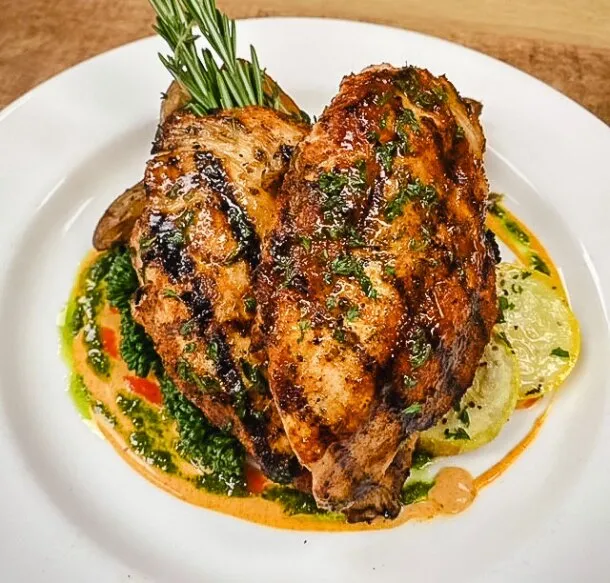 Grilled chicken breast with rosemary and chimichurri